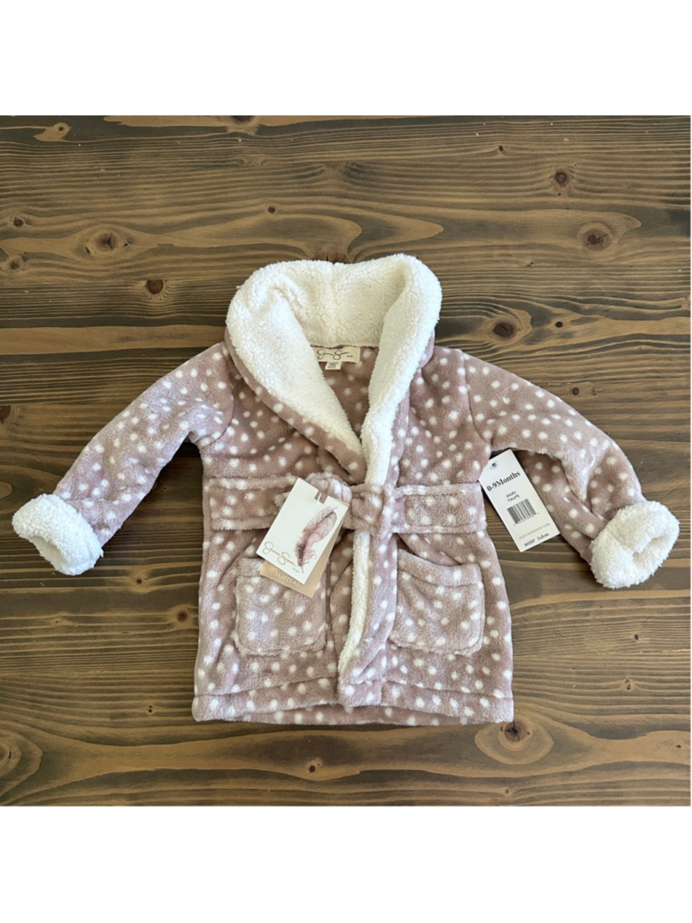 Baby Jessica Simpson Robe 0-9 Months Taupe White Polka Dot